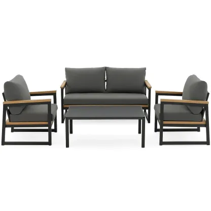 Conversation set Grey Outdoor 4-Piece Aluminium Sofa with Cushions-SOFARIKA