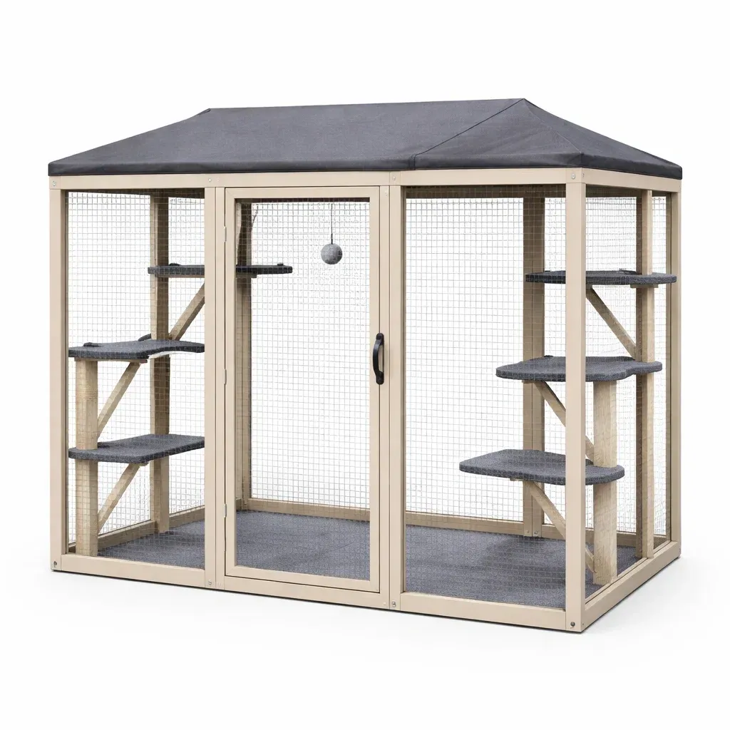 Cat cage Wooden Outdoor with Roof and Platforms-SOFARIKA