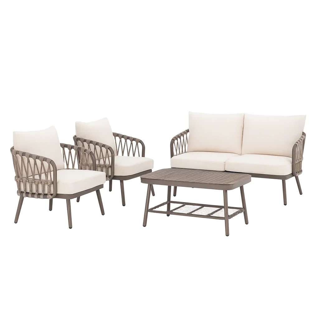 Conversation set Aluminium Outdoor Furniture with Beige Cushions-SOFARIKA