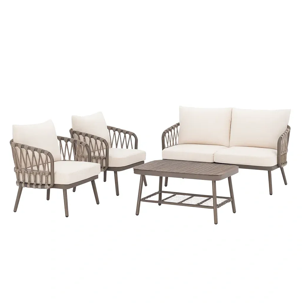 Conversation set Aluminium Outdoor Furniture with Beige Cushions-SOFARIKA