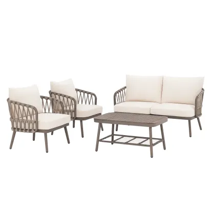 Conversation set Aluminium Outdoor Furniture with Beige Cushions-SOFARIKA