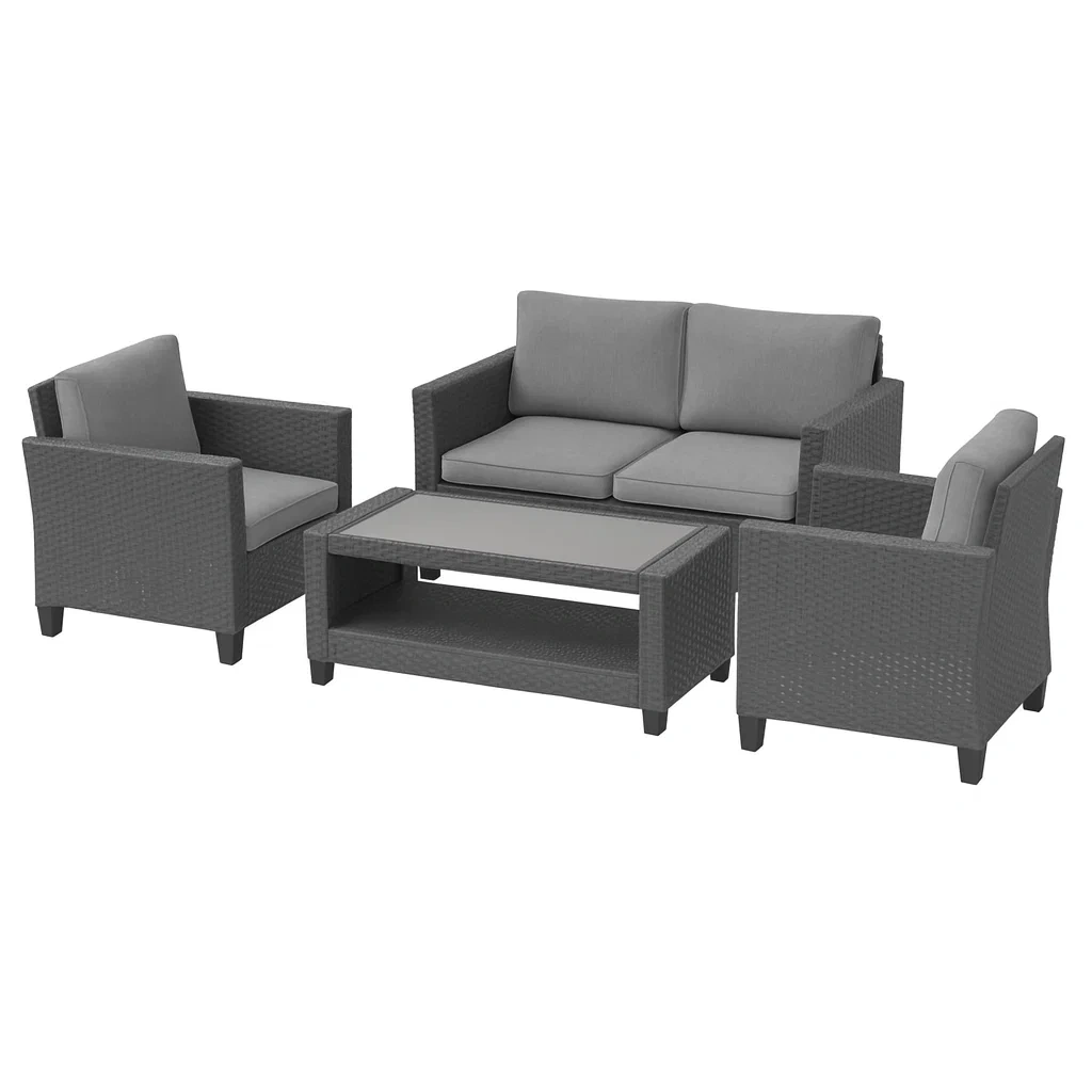 Conversation set Grey Outdoor Wicker with Cushions-SOFARIKA