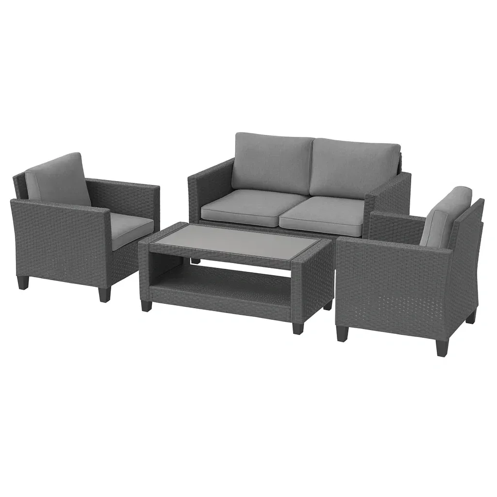 Conversation set Grey Outdoor Wicker with Cushions-SOFARIKA