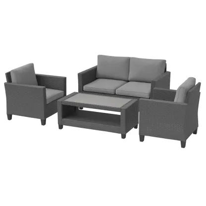 Conversation set Grey Outdoor Wicker with Cushions-SOFARIKA