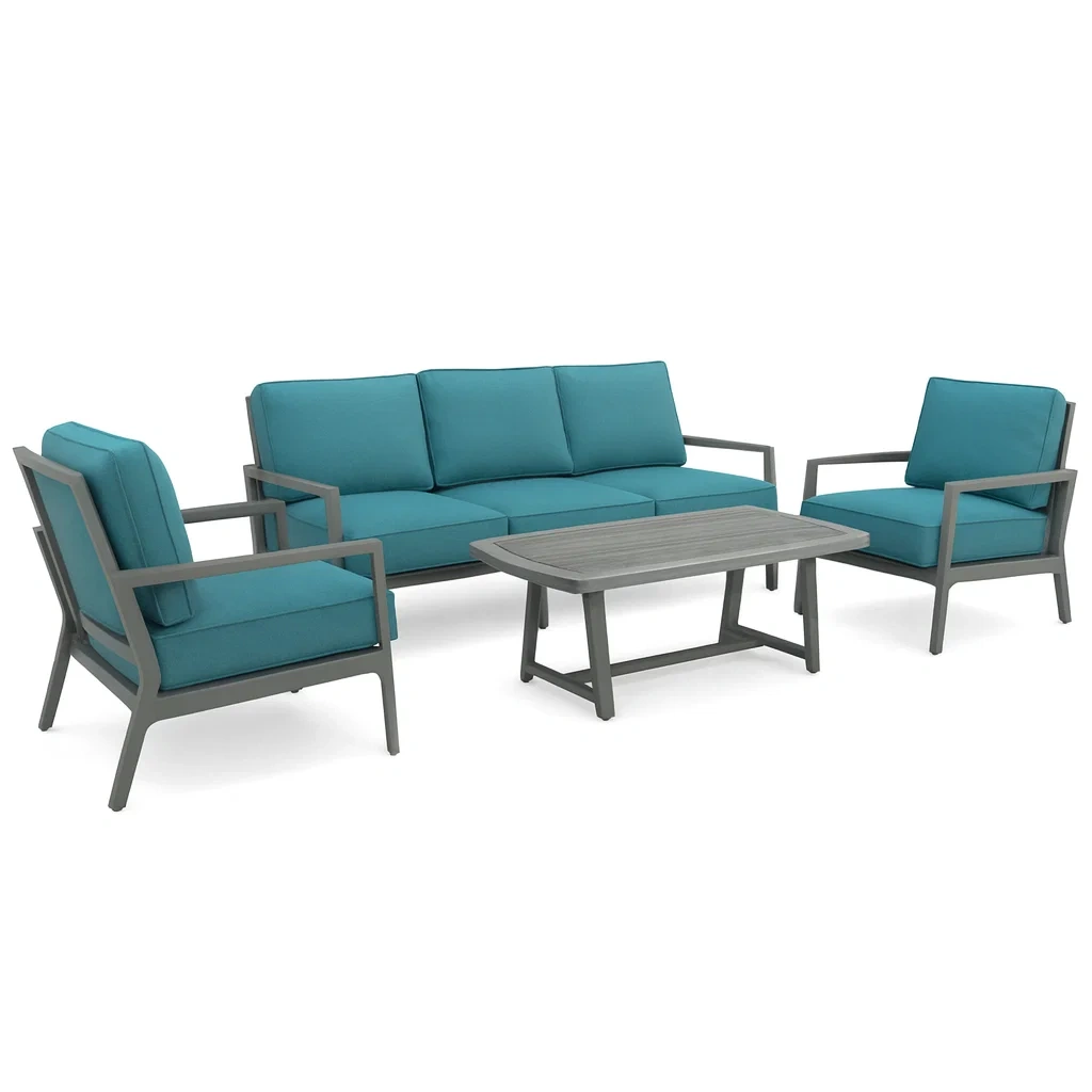 Conversation set Outdoor Lounge Aluminium Frame Polyester Cushions Teal-SOFARIKA