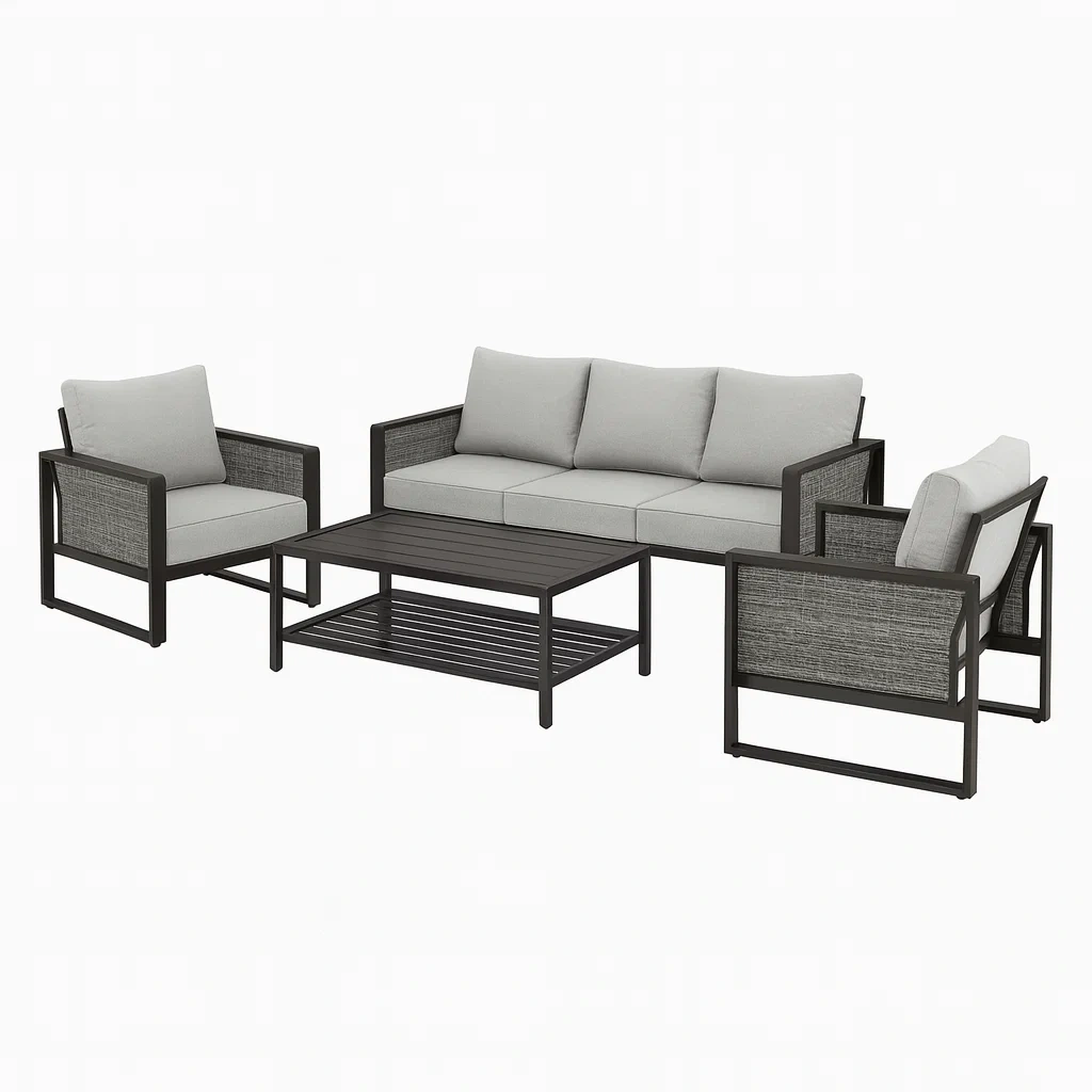 Conversation set Outdoor Patio Sofa Aluminium Frame Grey Cushions 4-Piece-SOFARIKA