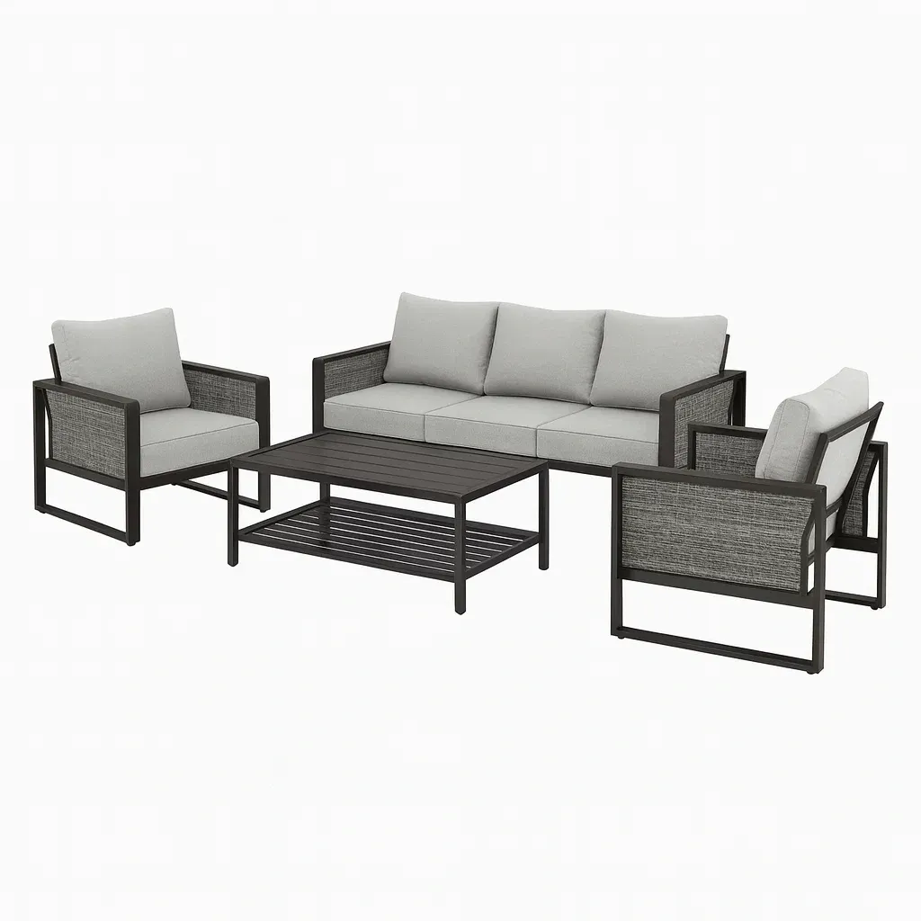 Conversation set Outdoor Patio Sofa Aluminium Frame Grey Cushions 4-Piece-SOFARIKA