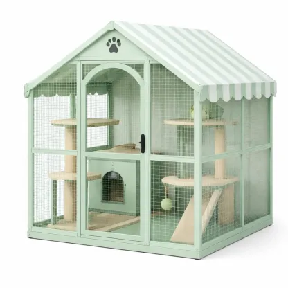 Cat cage Wooden with Platforms and Rope Toy Light Green-SOFARIKA