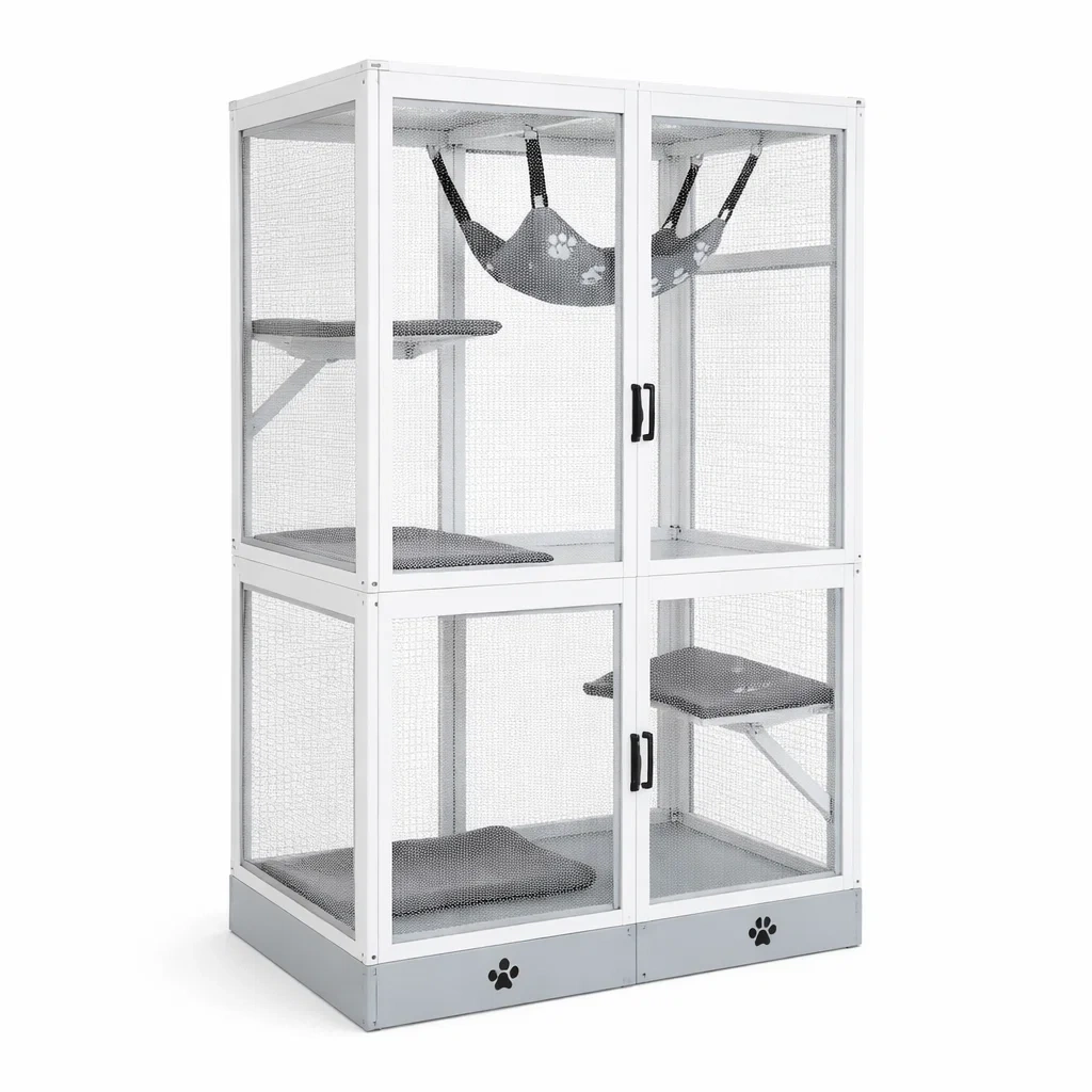 Cat cage White Metal with Hammock and Cushioned Platforms-SOFARIKA