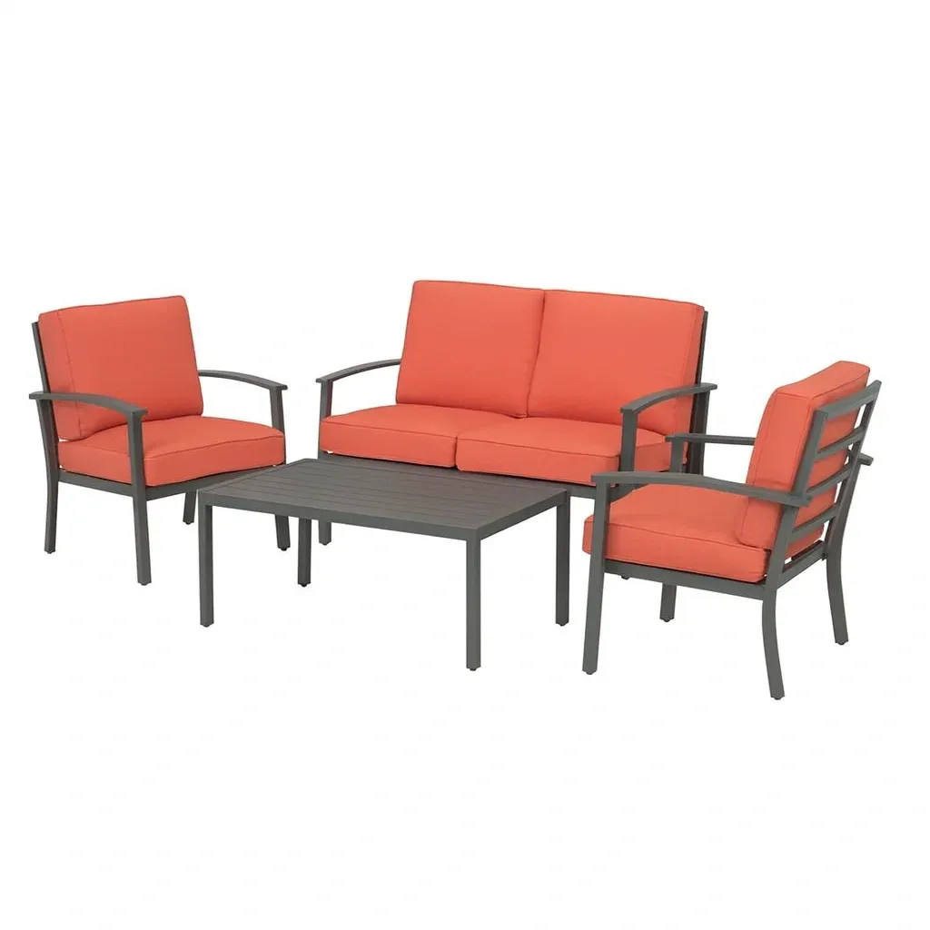 Conversation set 4-Piece Outdoor Aluminium Lounge with Red Cushions-SOFARIKA