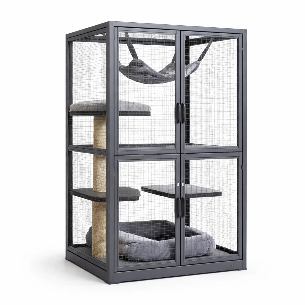 Cat cage Grey Steel with Wire Mesh and Hammock-SOFARIKA
