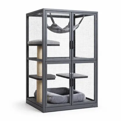 Cat cage Grey Steel with Wire Mesh and Hammock-SOFARIKA