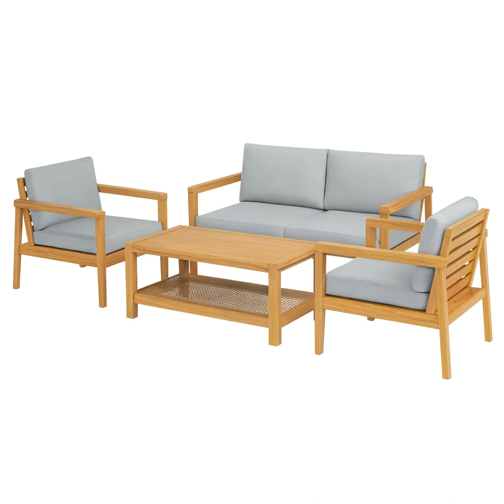 Conversation set 4-Piece Outdoor Teak with Grey Cushion Lounge-SOFARIKA