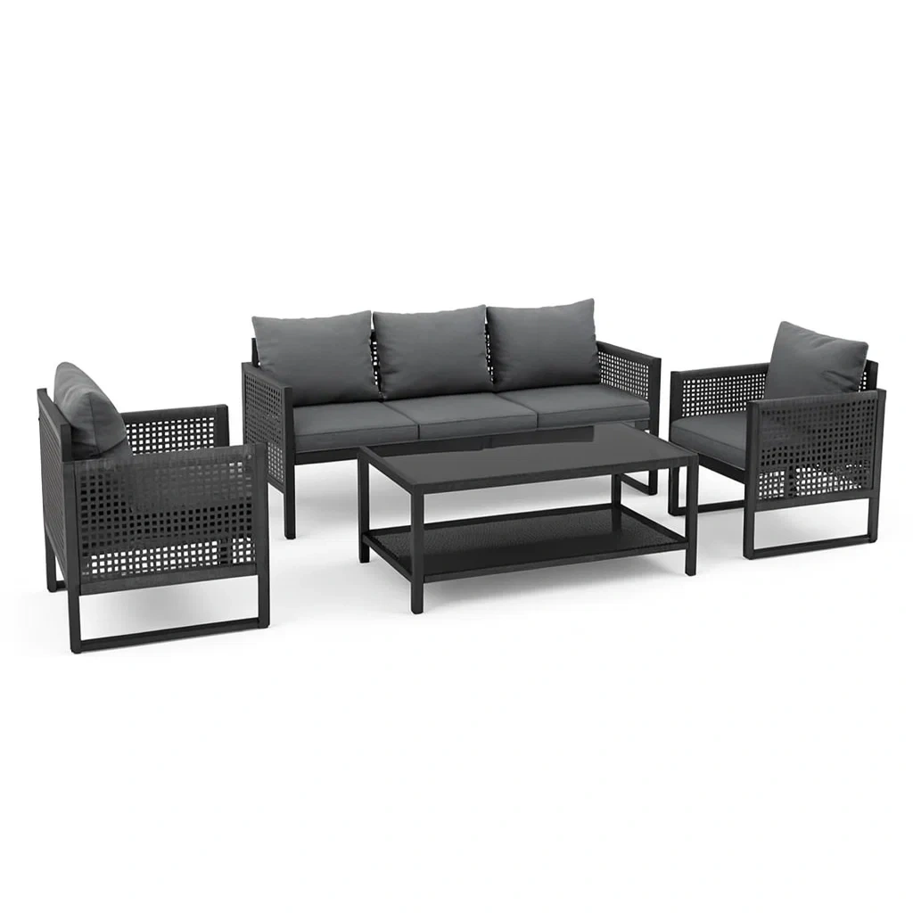 Conversation set Black Aluminium Outdoor Patio with Cushions-SOFARIKA