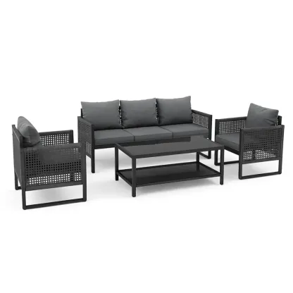 Conversation set Black Aluminium Outdoor Patio with Cushions-SOFARIKA
