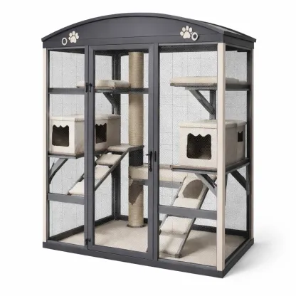 Cat cage Outdoor Metal Frame Beige Polyester Multi-Level-SOFARIKA