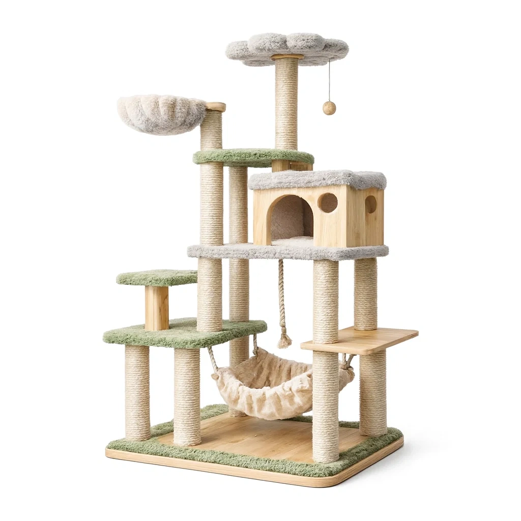 Cat tree Wooden with Plush and Sisal-SOFARIKA