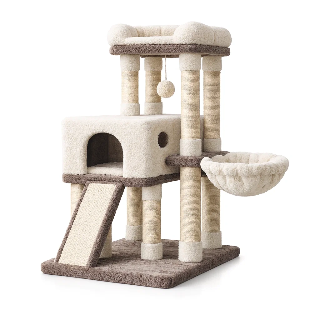 Cat tree Multilevel Beige/Brown with Plush and Sisal-SOFARIKA