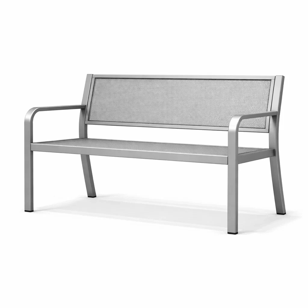 Bench Silver Aluminium Outdoor with Metal Mesh Backrest and Seat-SOFARIKA