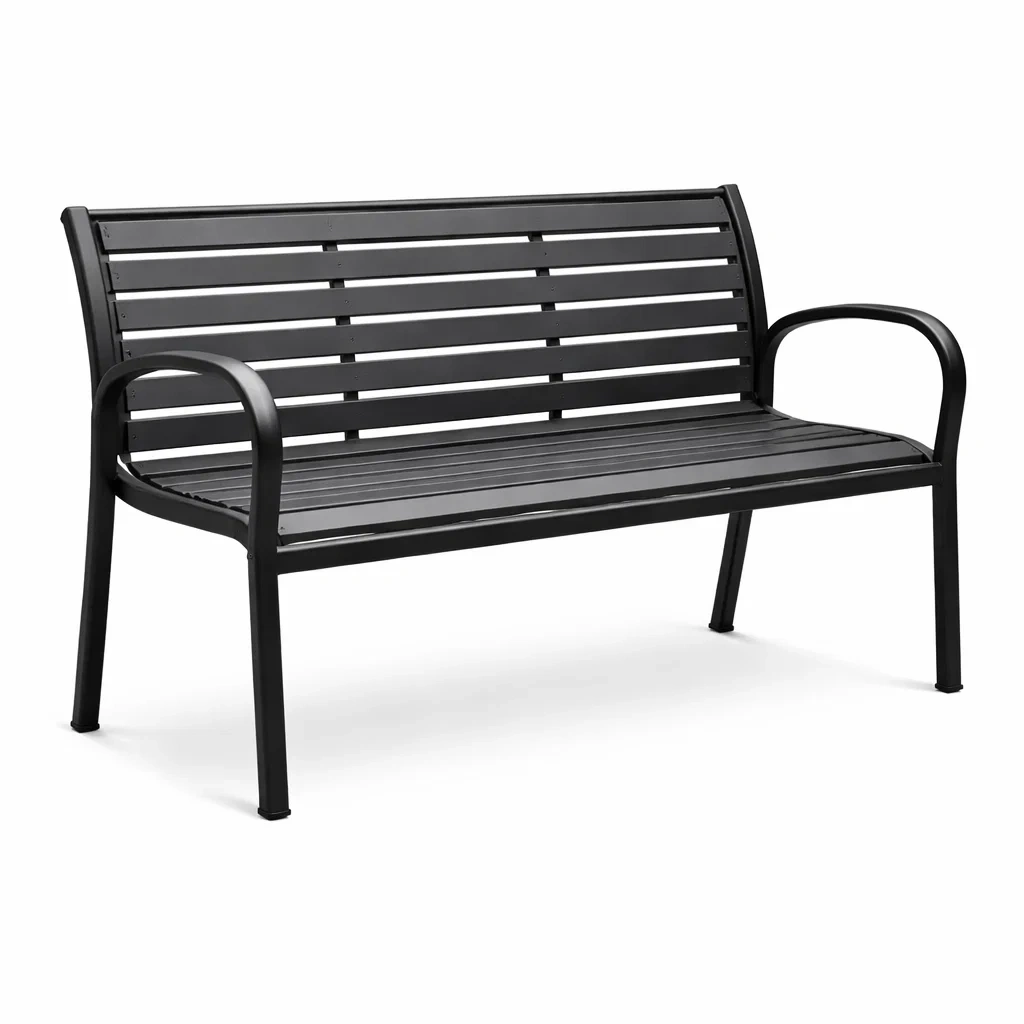 Bench Outdoor Metal Black Steel Slatted-SOFARIKA