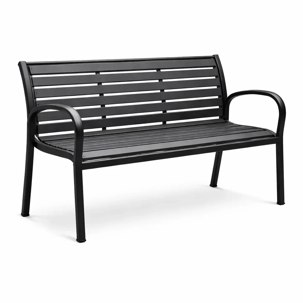 Bench Outdoor Metal Black Steel Slatted-SOFARIKA