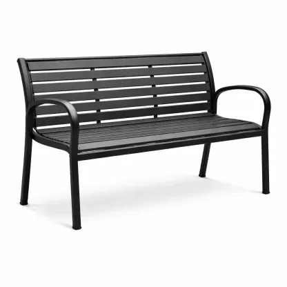 Bench Outdoor Metal Black Steel Slatted-SOFARIKA