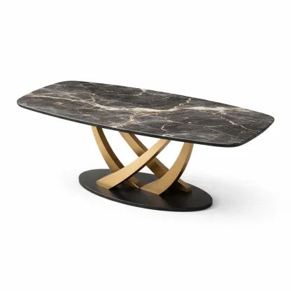 Coffee table Rectangular Marble Top with Gold Metal Base-SOFARIKA