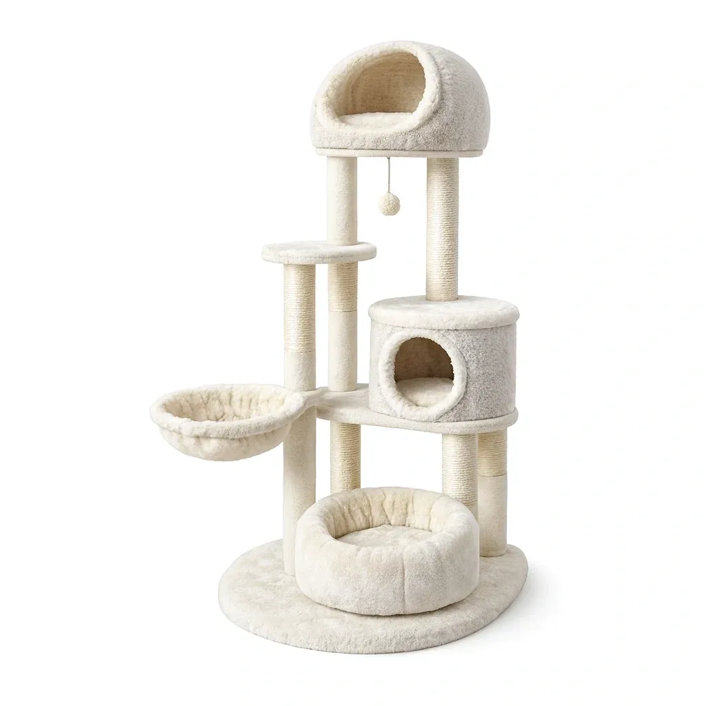 Cat tree Multi-Level Beige Faux Fur with Sisal-SOFARIKA