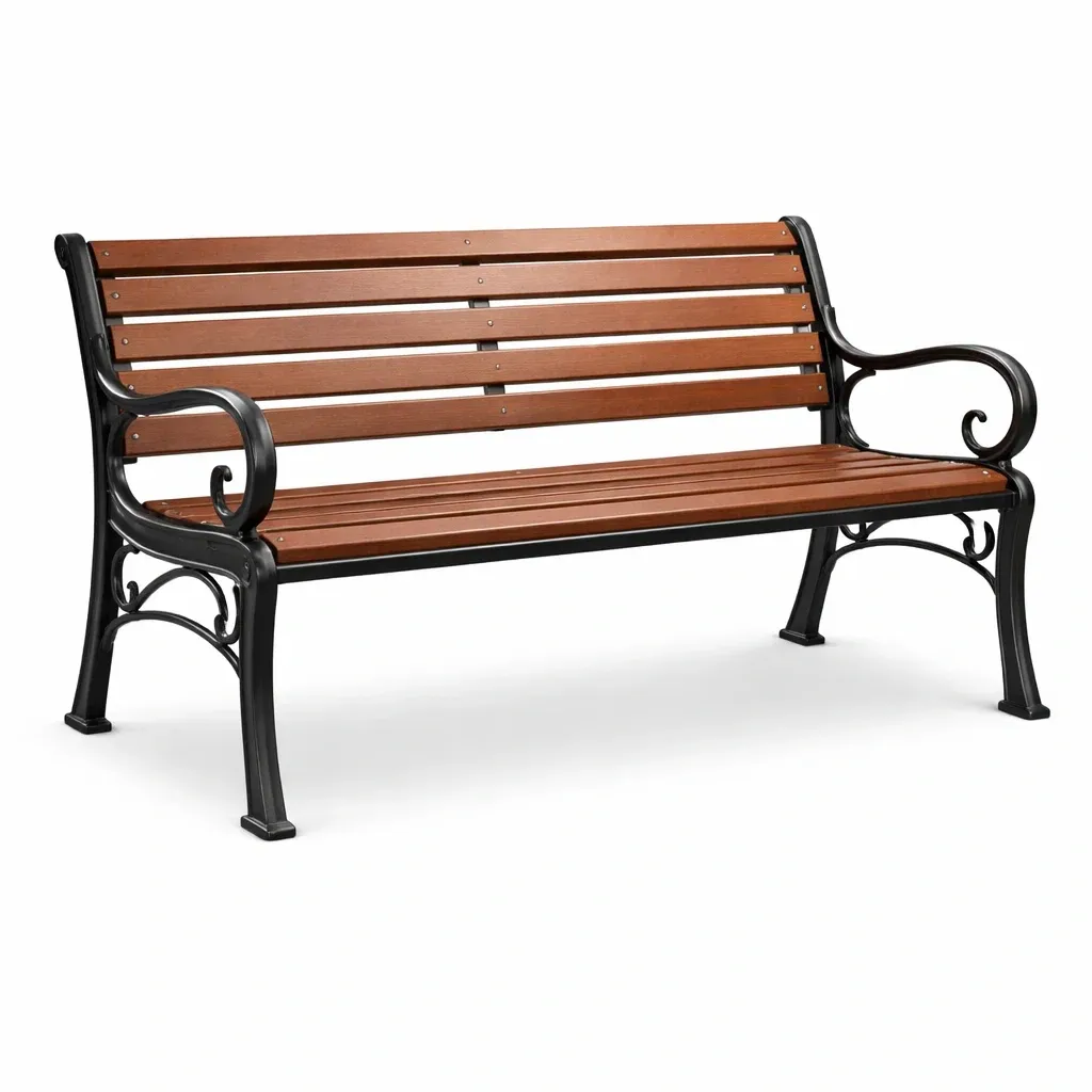 Bench Outdoor Wooden Slat with Cast Iron Frame Brown/Black 128x60x80cm-SOFARIKA