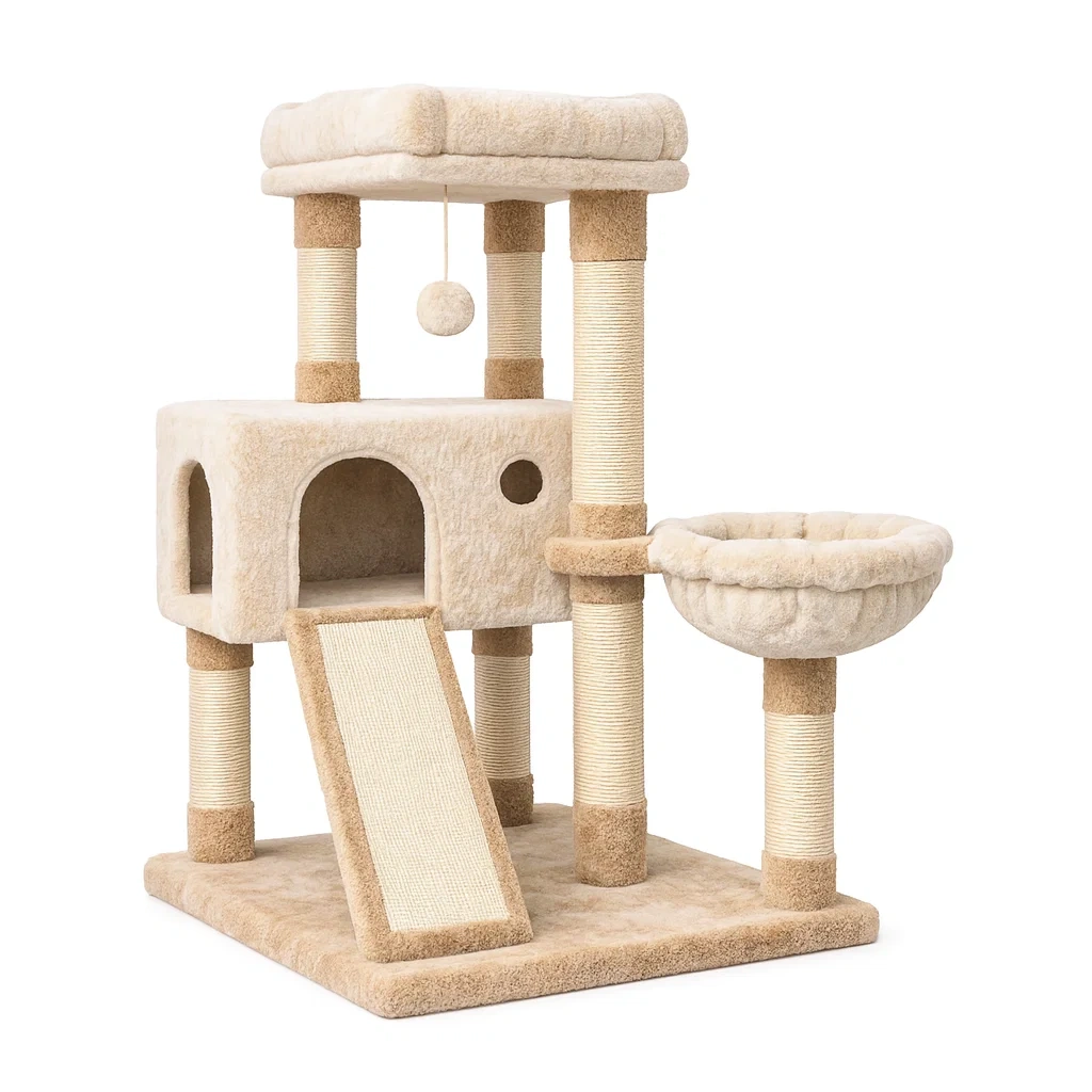 Cat tree Beige Plush with Sisal Posts-SOFARIKA
