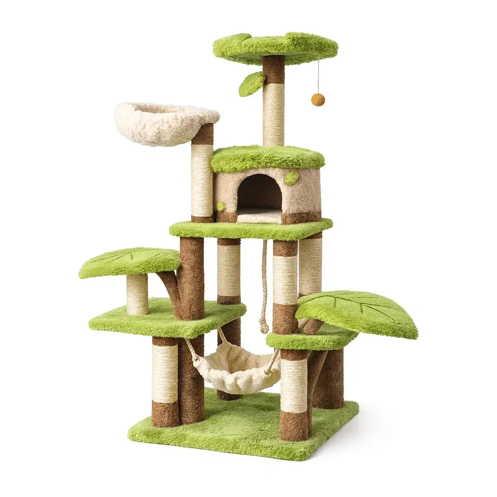 Cat tree Green Brown Fleece with Sisal-SOFARIKA