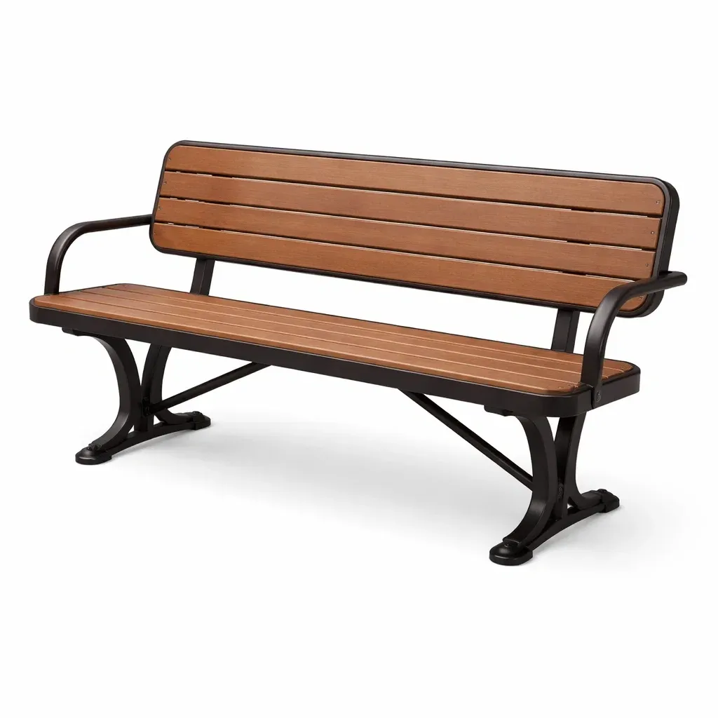 Bench Brown Outdoor with Steel Frame and Wood Slats-SOFARIKA