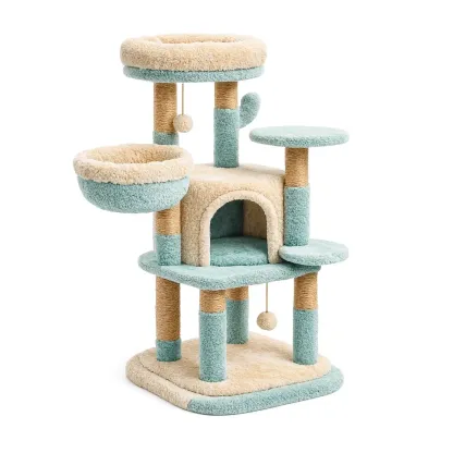 Cat tree Beige Blue Plush with Sisal Multi-Level-SOFARIKA
