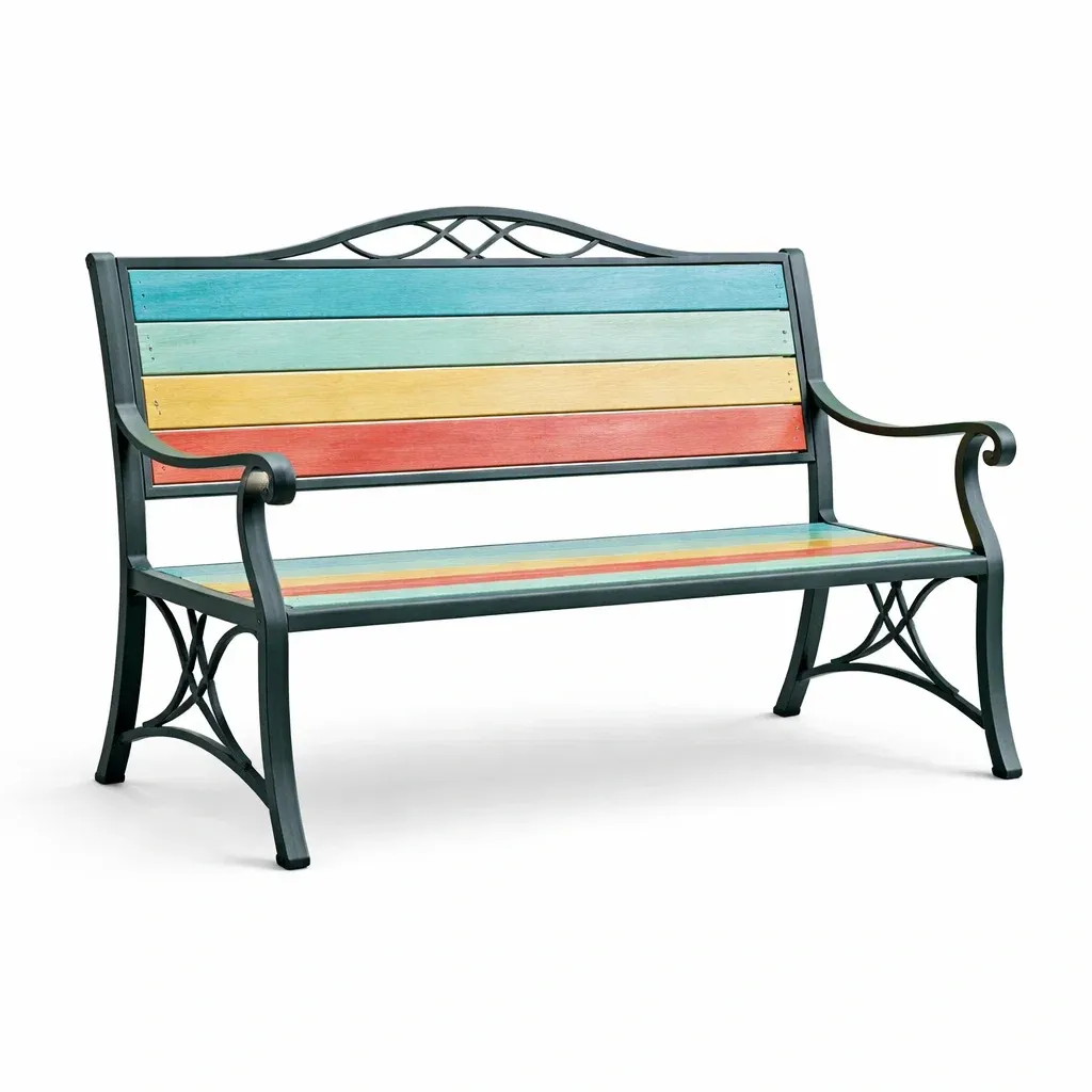 Bench Outdoor Multicolour Wooden and Steel Garden-SOFARIKA