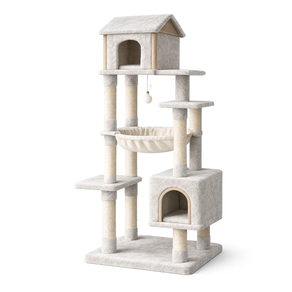 Cat tree Grey Multilevel with Hammock and House-SOFARIKA