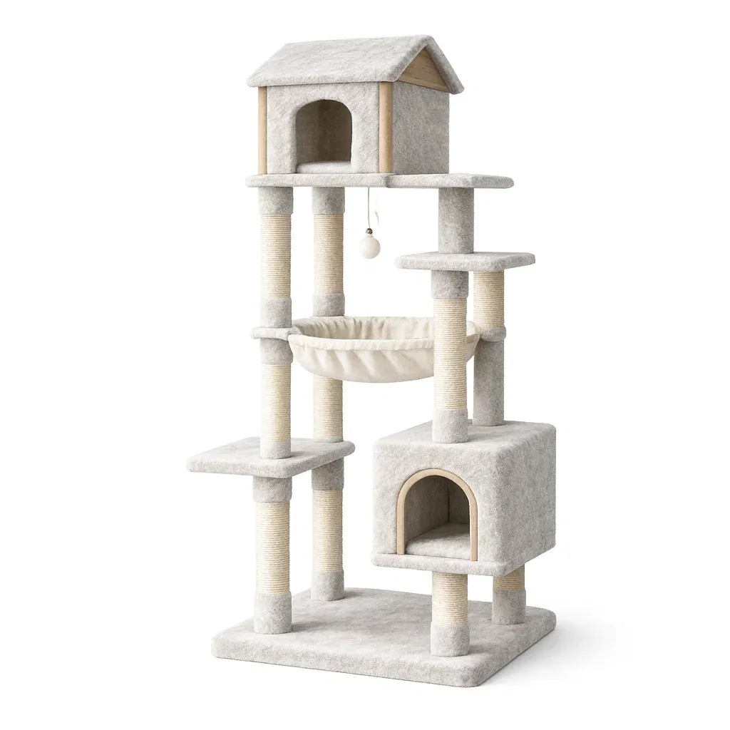 Cat tree Grey Multilevel with Hammock and House-SOFARIKA