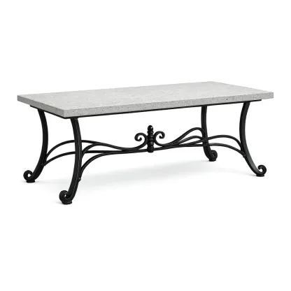 Table Granite Coffee with Black Wrought Iron Frame 120cm x 60cm x 45cm-SOFARIKA