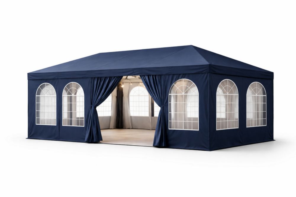 Outdoor Gazebo Tent 3x6m Steel PVC Polyester Blue with Windows