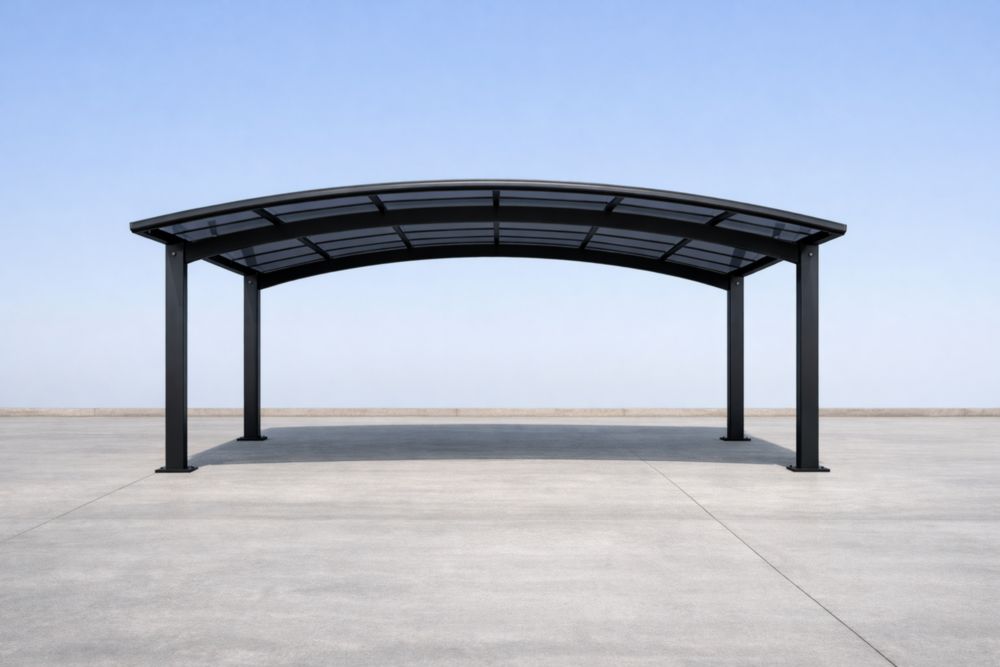 Outdoor Carport Canopy with Curved Roof and Black Aluminum Frame