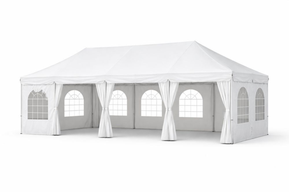Outdoor White Event Tent 10x20 ft Polyester Canopy with PVC Windows