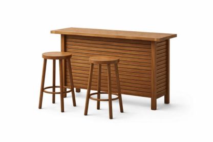 Outdoor Acacia Wood Bar Table Set with Two Stools