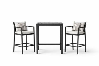 Outdoor Metal Bar Table and Chair Set with Cushions Black 3-Piece