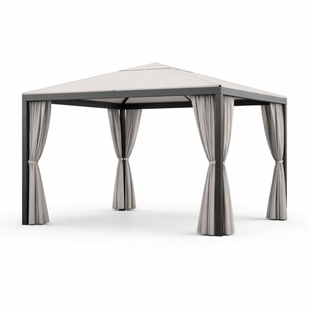 Outdoor Gazebo with Curtains Aluminum Frame 300cm x 300cm x 260cm Gray