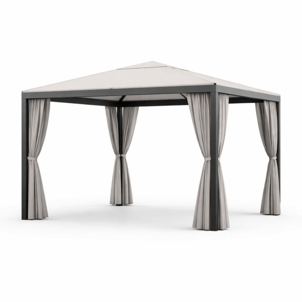 Outdoor Gazebo with Curtains Aluminum Frame 300cm x 300cm x 260cm Gray