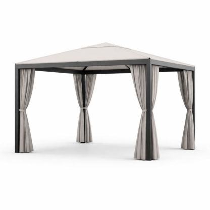 Outdoor Gazebo with Curtains Aluminum Frame 300cm x 300cm x 260cm Gray