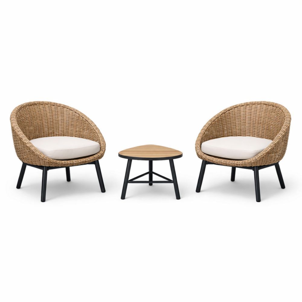 Outdoor Wicker Chair Set with Cushions and Table