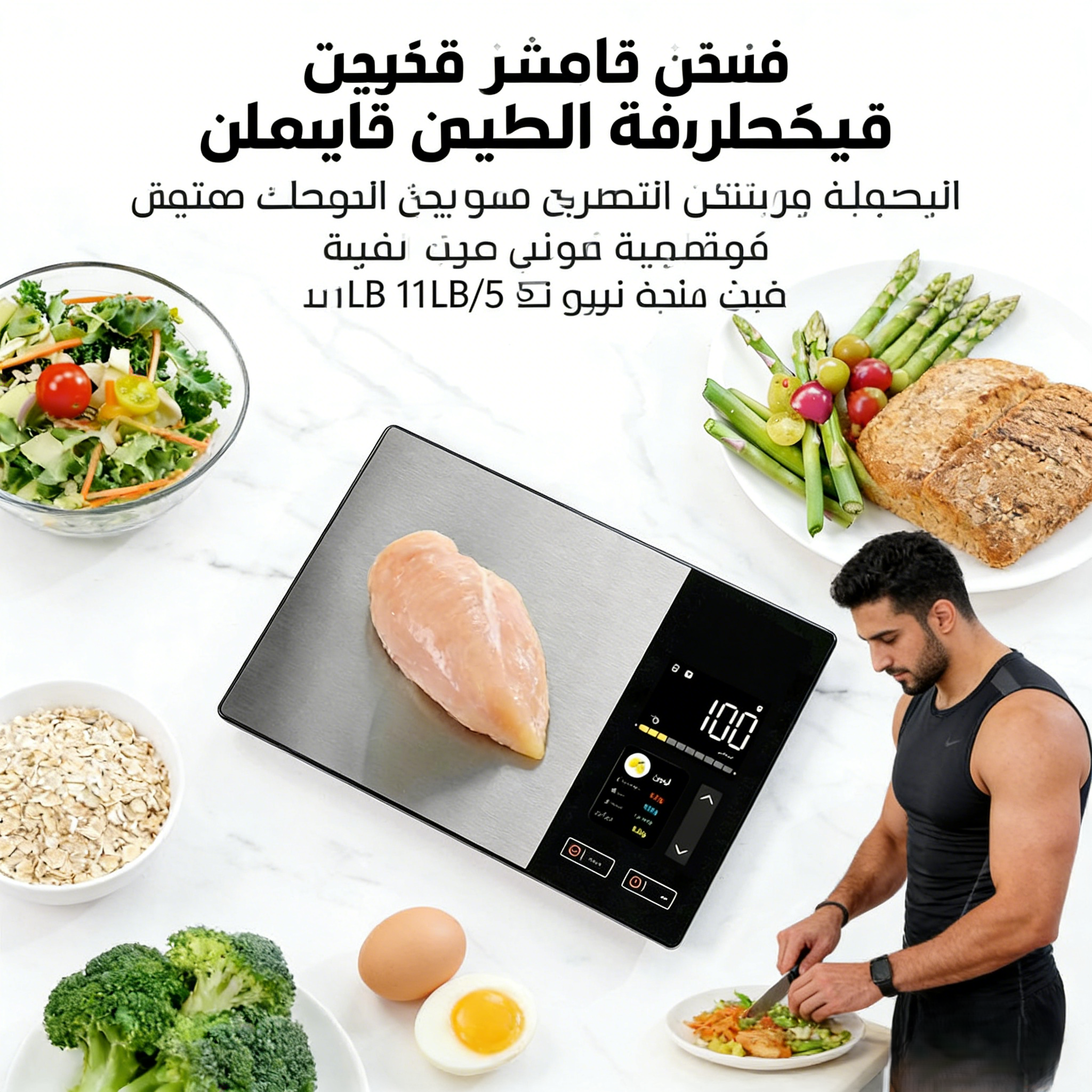 مقياس المطبخ الذكي الفولاذ المقاوم للصدأ الغذاء السعرات الحرارية البروتين الدهون الكربوهيدرات آلة حاسبة غذائية 11LB/5 كجم الوزن للطهي الصحي