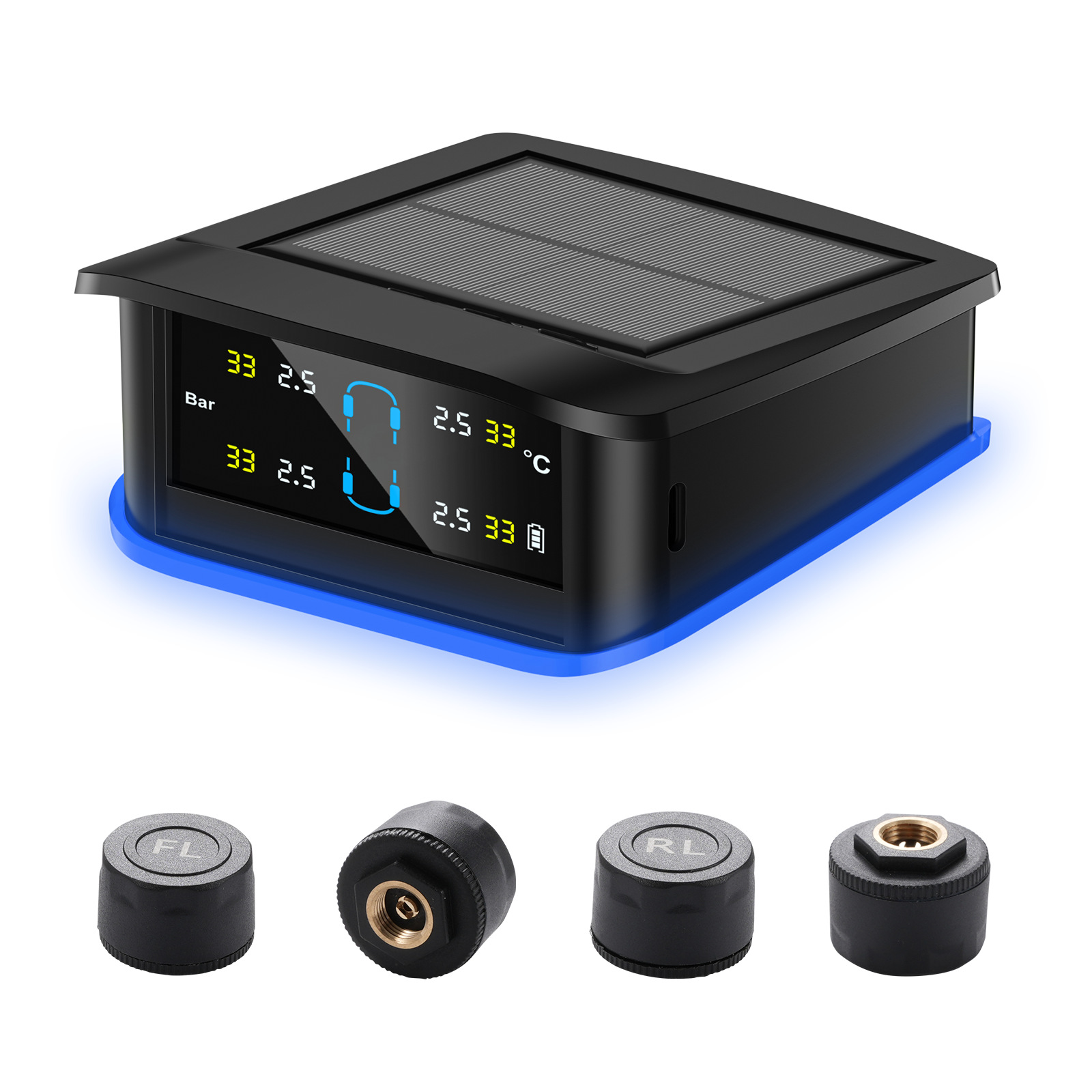 نظام مراقبة ضغط الإطارات بالطاقة الشمسية (TPMS) للسيارات، مناسب للشاحنات والمقطورات والمركبات الترفيهية، مزود بـ 6 حساسات خارجية، ونظام إنذار أمان، وملحقات سيارات.