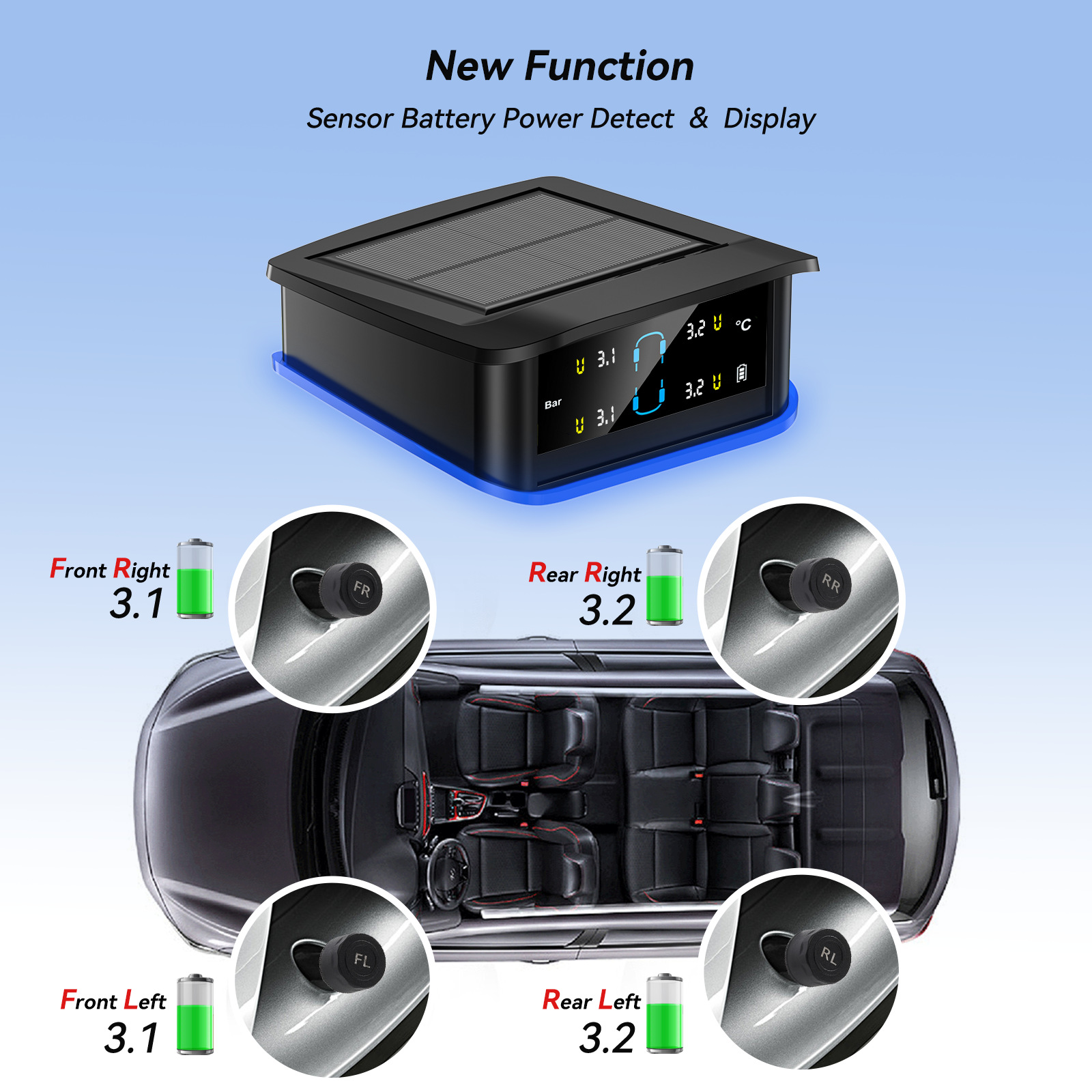نظام مراقبة ضغط الإطارات بالطاقة الشمسية (TPMS) للسيارات، مناسب للشاحنات والمقطورات والمركبات الترفيهية، مزود بـ 6 حساسات خارجية، ونظام إنذار أمان، وملحقات سيارات.