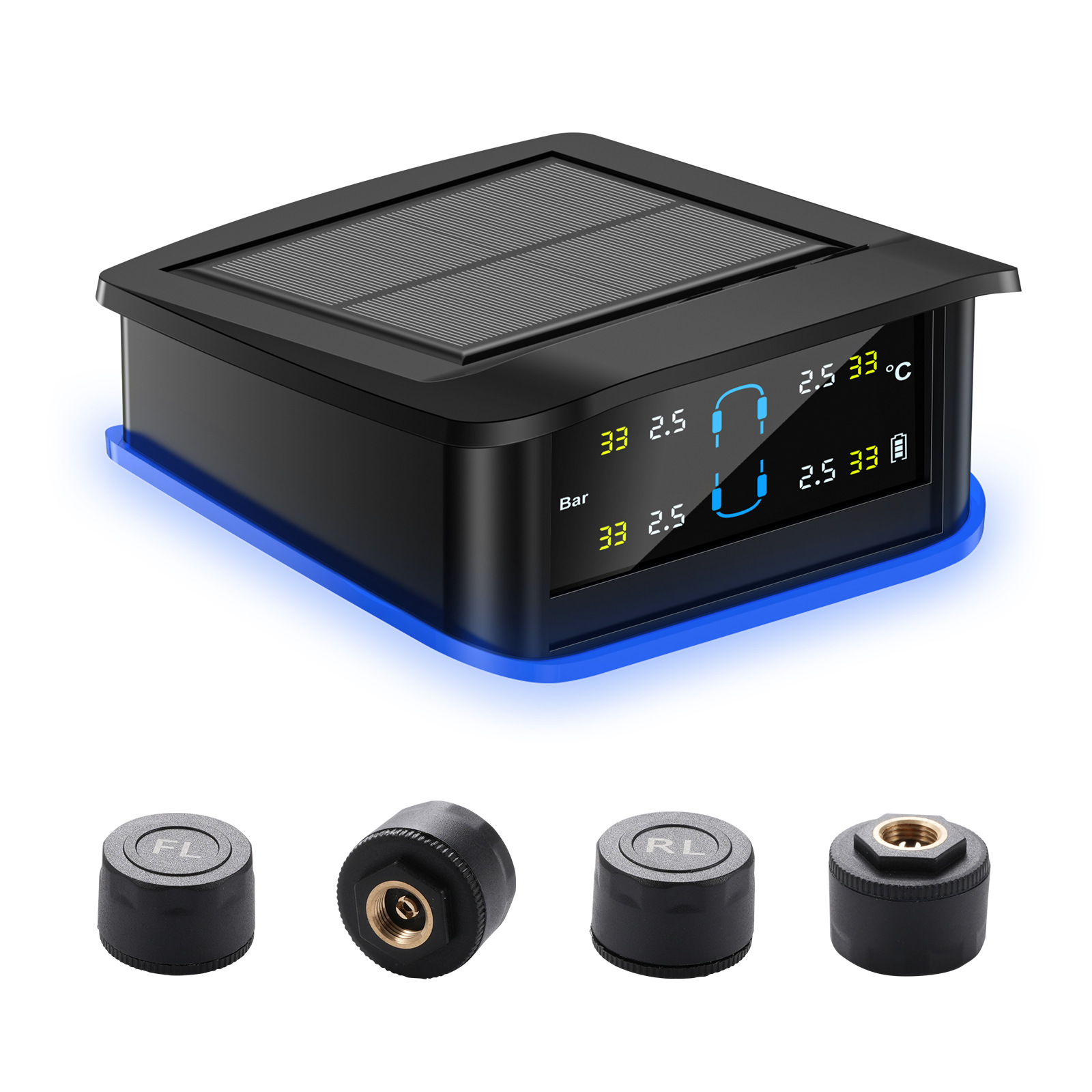 نظام مراقبة ضغط الإطارات بالطاقة الشمسية (TPMS) للسيارات، مناسب للشاحنات والمقطورات والمركبات الترفيهية، مزود بـ 6 حساسات خارجية، ونظام إنذار أمان، وملحقات سيارات.